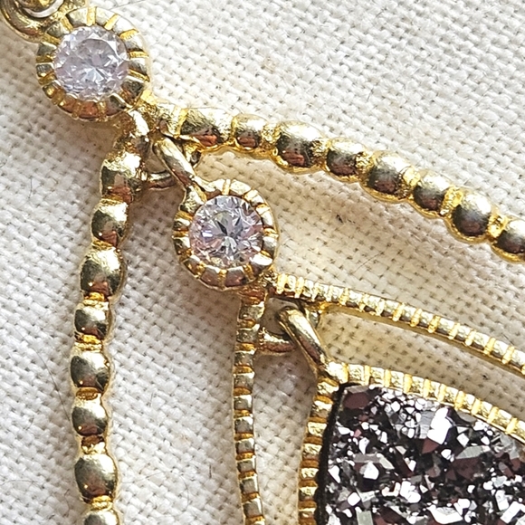 Gold over sterling CZ & druzy pendant - Picture 4 of 10